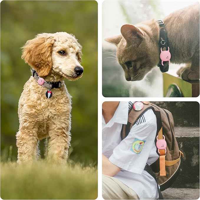 DDJ Cat Collar Case for Life360 Tile Sticker Tracker, 2-Pack Silicone Anti-Lost Protective Cover for Life 360 Tile Sticker Holder for Dog/Pet Collars, Durable, Easy Installation, Lightweight, Pink