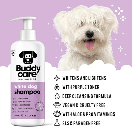 White Dog Shampoo by Buddycare | Brightening and Whitening Shampoo for Dogs | Deep Cleansing, Fresh Scented | with Aloe Vera and Pro Vitamin B5 (50.72oz)