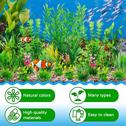 Fish Tank Plants, 20pcs Aquarium Decor Green Plants Artificial Aquarium Decorations Plant, Fish Tank Accessories for Household and Office Aquarium Simulation, Small to Large