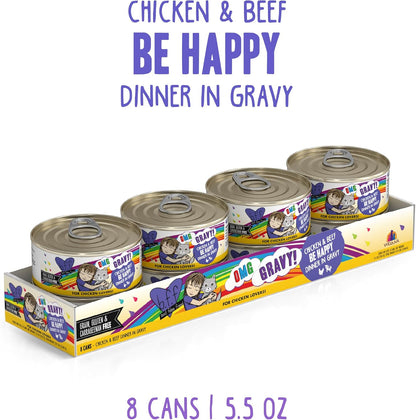 Weruva B.F.F. OMG - Best Feline Friend Oh My Gravy!, Chicken & Beef Be Happy with Chicken & Beef in Gravy, 5.5oz Can (Pack of 8)