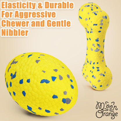 2Pcs Upgrade Bone Dog Balls+Rugby Dogs Toys for Aggressive Chewers, Indestructible Tennis Balls for Dogs (Yellow)