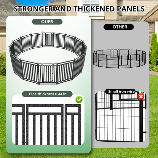 Dog Fence Outdoor Indoor, 40 Inch Height 24 Panels Dog Playpen for Large/Medium/Small Dogs Metal Dog Pen for Yard Camping and RV | Black-Silver