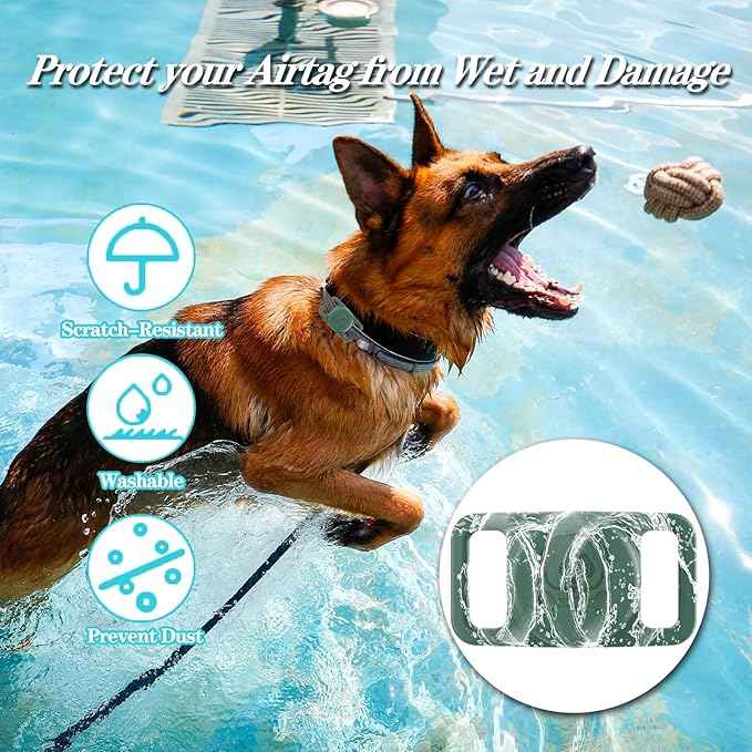 2 Pack Waterproof AirTag Dog Collar Holder Compatible with Apple AirTag, Silicone Hidden Loop Holder for Airtag Tracker, Anti-Lost Dog Collar Air Tag Accessories(Light,Dark Green)