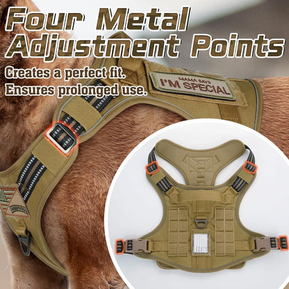 rabbitgoo Tactical Dog Harness for Small Dogs, No Pull Military Service Vest with Handle & Molle, Easy Control for Training Walking, Adjustable Reflective Straps, Brown, S