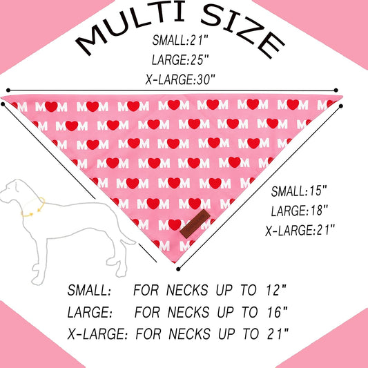 Realeaf Mothers Day Dog Bandanas 2 Pack, Reversible I Love My Mom Pet Scarf for Boy and Girl, Premium Durable Fabric, Valentines Day Bandana for Medium Large Dogs (Large)