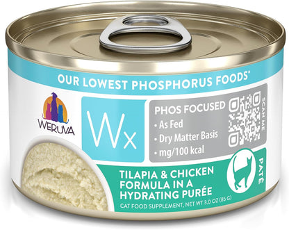 Weruva Wx Phos Focused, Tilapia & Chicken Formula in a Hydrating purée, 3oz Can (Pack of 12)