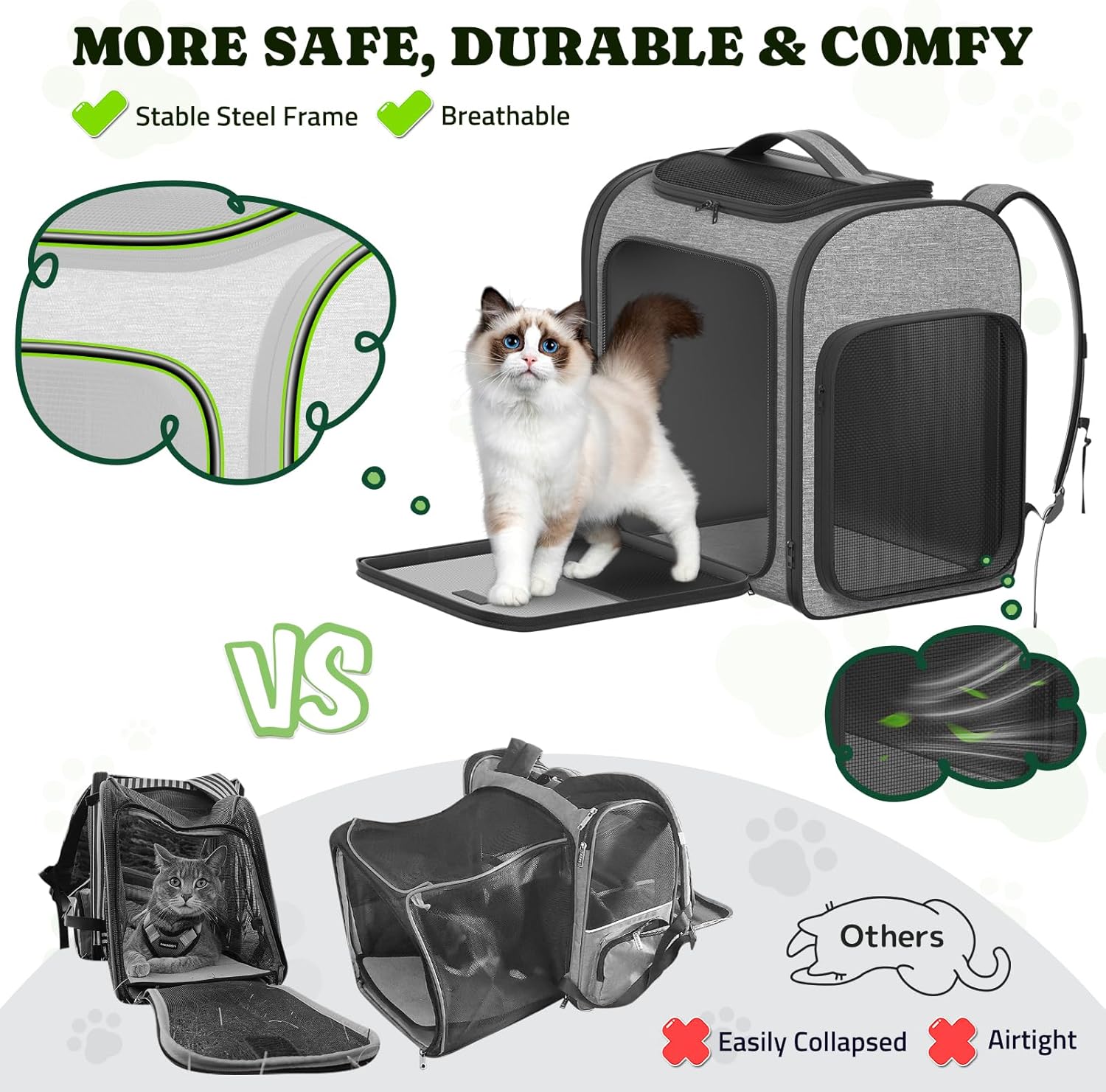 Pawtners Dog Backpack Carrier Large Pet Carrier Backpack for Kitten Small Dogs Puppies & Large Cats Up to 18 Lbs, Breathable Dog Backpack with Anti-Scratch Mesh, Ventilated Design, Perfect for Travel - Pawvie