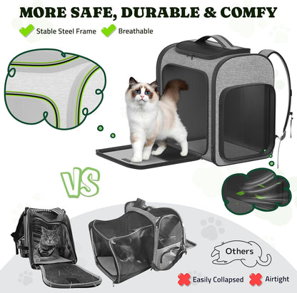 Pawtners Dog Backpack Carrier Large Pet Carrier Backpack for Kitten Small Dogs Puppies & Large Cats Up to 18 Lbs, Breathable Dog Backpack with Anti-Scratch Mesh, Ventilated Design, Perfect for Travel - Pawvie