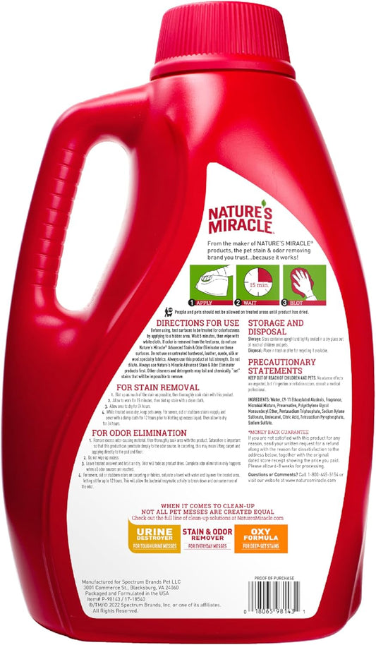 Natureās Miracle Advanced Stain And Odor Eliminator for Dogs, Fresh Scent, Severe Mess Enzymatic Formula For Tough Pet Messes, 1 Gallon