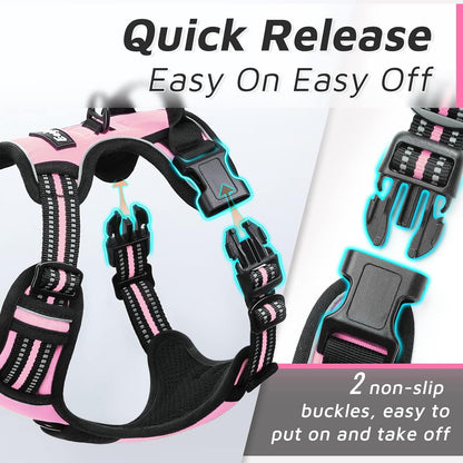 Eagloo Dog Harness for Large Dogs, No Pull Service Vest with Reflective Strips and Control Handle, Adjustable and Comfortable for Walking, No Choke Pet Harness with 2 Metal Rings, Pink, L