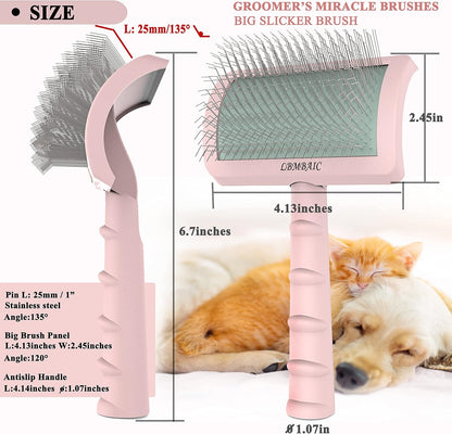 Super Dense Soft Slicker Brush for Thick and Long Fur Dogs - Grooming Brush for Fluff, Shedding, Tangles on Goldendoodles - 25mm (1")