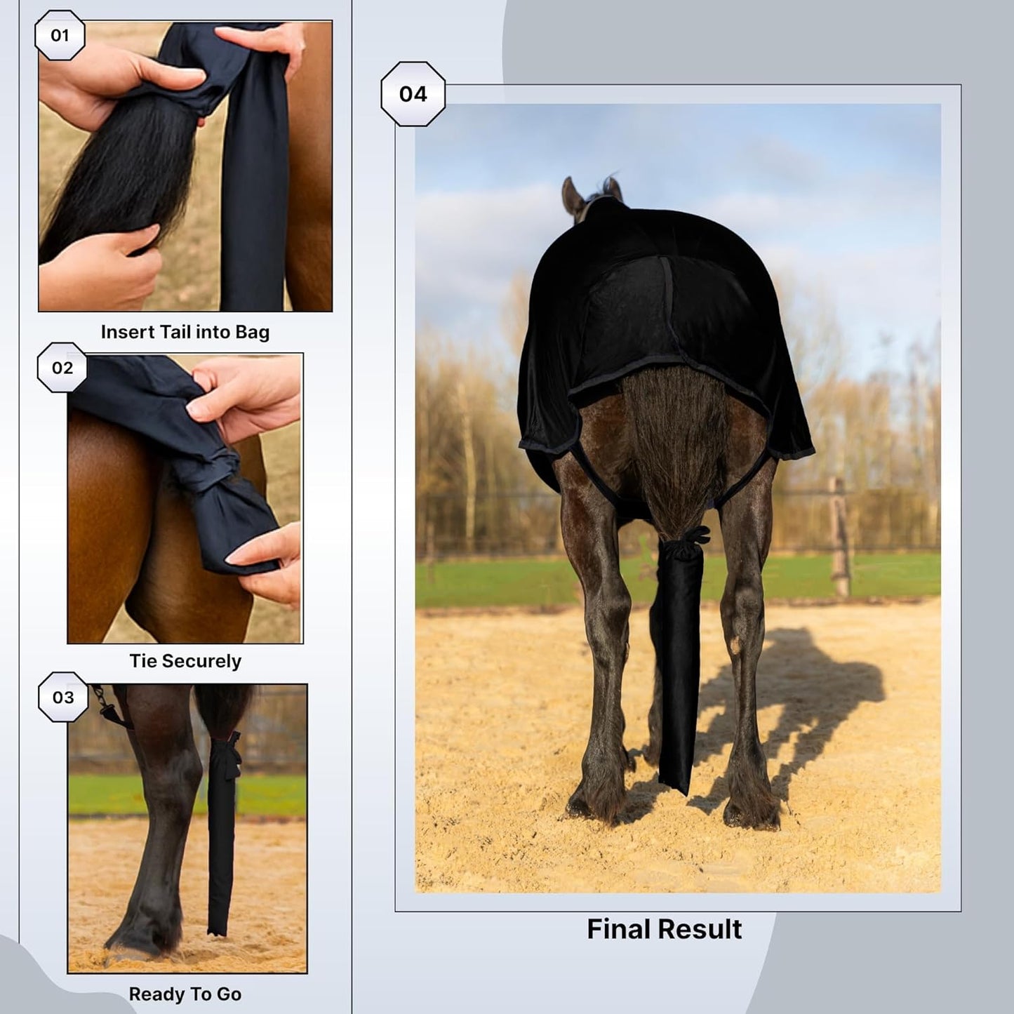 RESISTANCE Spandex Horse Tail Bag Only for Horses - 23"x10" Ties, Nylon Material - to Keep The Horse Tail Clean and Protected - Navy (Pack of 2)