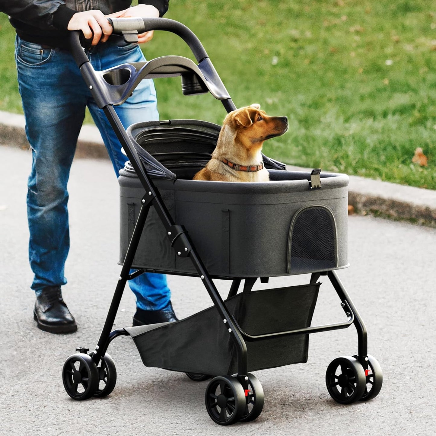 Pet Stroller 3 in 1 Foldable Dog Stroller, Cat Strollers, Foldable pet Strollers & Cat Carrier, Pet Carrier, Lightweight with Cup Holder, Waterproof Max Load 66 lbs, Breathable Mesh Canopy - Pawvie
