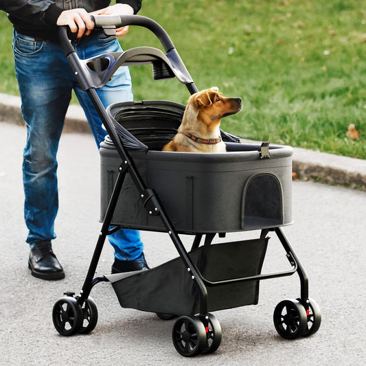 Pet Stroller 3 in 1 Foldable Dog Stroller, Cat Strollers, Foldable pet Strollers & Cat Carrier, Pet Carrier, Lightweight with Cup Holder, Waterproof Max Load 66 lbs, Breathable Mesh Canopy - Pawvie