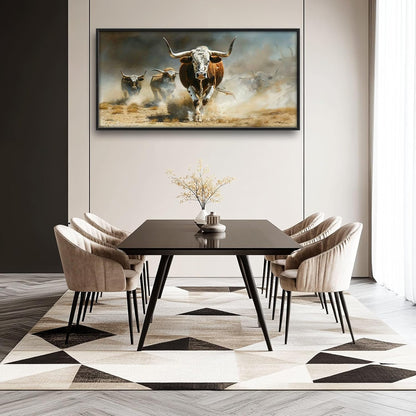 Highland Cow Large Wall Art Western Running Longhorn Pictures Rustic Wild Animal Wall Decor Canvas Print Painting Artwork for Bathroom Living Room Bedroom 60L" x 30W"