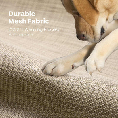 Veehoo Original Outdoor Elevated Dog Bed, Cooling Raised Dog Cot for Large Dogs, Portable Standing Pet Hammock Platform with Washable Breathable Mesh, No-Slip Feet, Large, Beige Coffee, CWC2201