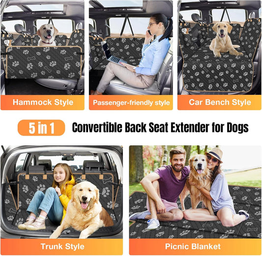 Dog Car Seat Cover for Back Seat, Larger Dog Car Bed Cover with Strong Bottom, Car Back Seat Extender Hammock for Full Size Truck/SUV Black 8 Panels Black Foot Print - Pawvie