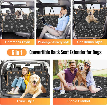 Dog Car Seat Cover for Back Seat, Larger Dog Car Bed Cover with Strong Bottom, Car Back Seat Extender Hammock for Full Size Truck/SUV Black 8 Panels Black Foot Print - Pawvie