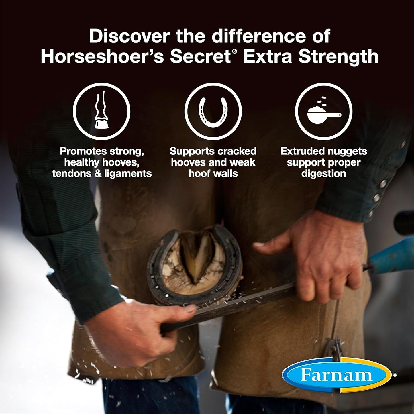 Farnam Horseshoer's Secret EXTRA STRENGTH Hoof Supplements & Connective Tissue Supplement, Promotes strong, healthy hooves, tendons & ligaments, 3.75 lbs., 30 day supply