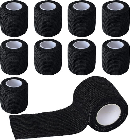 9 Pack 2" x 5 Yards Self Adhesive Bandage Wrap Self Stick Wrap for Ankle, Wrist, Finger, Sports, Breathable Cohesive Vet Tape for Pets (Black)