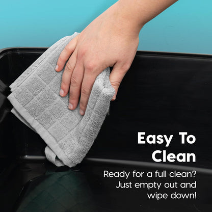 Bundle of IRIS USA 2 Pack XX-Large Cat Litter Boxes with Scatter Shield and Scoop, Open Top High Sided Cat Litter Pan, Black & Navy