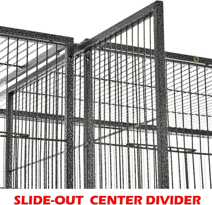 Large Double Center Divider Birdhouse Treehouse Bird Flight Parrot Breeder Cage Feeder Doors Side Breeding Nest Doors Easy Clean Pull Out Tray with Removable Rolling Stand