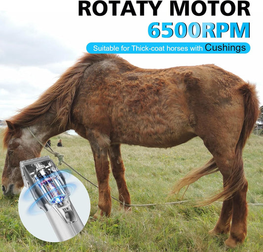 Horse Clippers, Cordless Trimmers Grooming Kit with 2500mAh Battery，Low Noise Heavy Duty Body Clipping Machine with LED Display, Suitable for Horse, Cattle, Cat, Dog with Thick/Tangled Coat