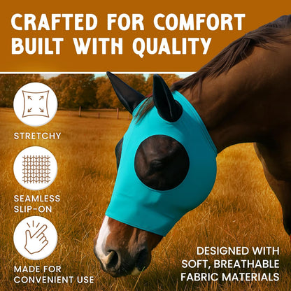 Horse Fly Mask - Durable Equine Fly Mask with Full Coverage for Eye & Ear - Stretchable, UV & Sun Protection Flymask for Horses, Ponies & Mini Horses - Horse Face Cover for Pasture & Trail - Stars