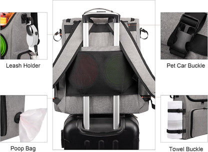 Modoker Dog Travel Bag Backpack, Airline Approved Pet Accessories Organizer for Dog and Cat with Shoulder Strap, 2 Dog Food Storage Containers, 2 Collapsible Dog Bowls,1 Pet Mat, Grey - Pawvie