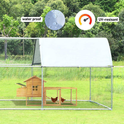 4ever2buy 1.26’’ Large Metal Chicken Coop Run Walk in, Chicken Pen for Chickens, Outdoor Chicken Runs Coops, Flat Roofed Chicken Runs for Yard with Anti-Ultraviolet Cover (9.2’L x18.7’Wx 6.4’H)