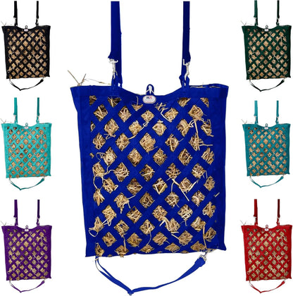 Majestic Ally Premium Nylon Hay Bag for Horses and Livestock, Simulates Grazing, Slow Feeding, Heavy-Duty PP Webbing,Quick-Adjust Straps, Small Hole for Digestion, Multiple Colors (Royal Blue)