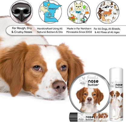 The Blissful Dog Brittany Spaniel Nose Butter for Dry, Cracked Skin, Lick-Safe Dog Nose Balm with Moisturizing Shea Butter, Almond, Olive, and Essential Oils, Pet Supplies, Uncented, 0.50 oz.
