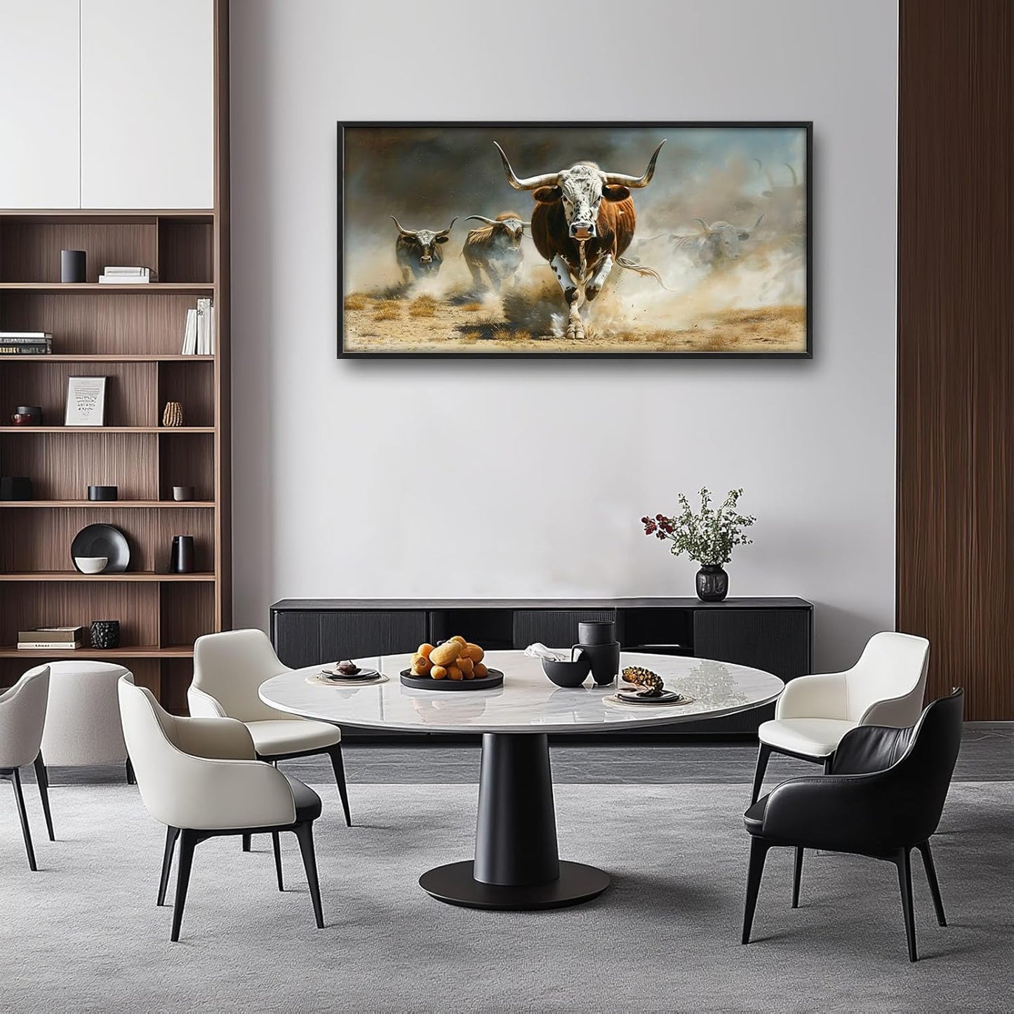 Highland Cow Large Wall Art Western Running Longhorn Pictures Rustic Wild Animal Wall Decor Canvas Print Painting Artwork for Bathroom Living Room Bedroom 60L" x 30W"