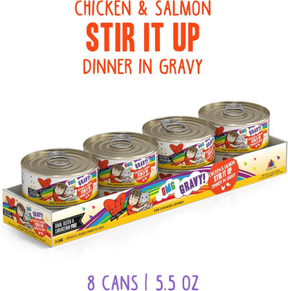 Weruva B.F.F. OMG - Best Feline Friend Oh My Gravy!, Chicken & Salmon Stir It Up with Chicken & Salmon in Gravy, 5.5oz Can (Pack of 8)