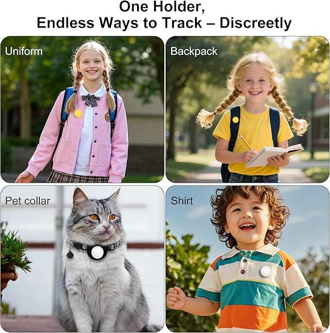 for AirTag Holder for Kids, Compatible with Apple AirTag 1 & 2nd Gen, 4-Pack Waterproof Hidden Air Tagholder with Safety Pin Discreet Toddler Airtag Clip for Clothing, Backpack & Dog Collar