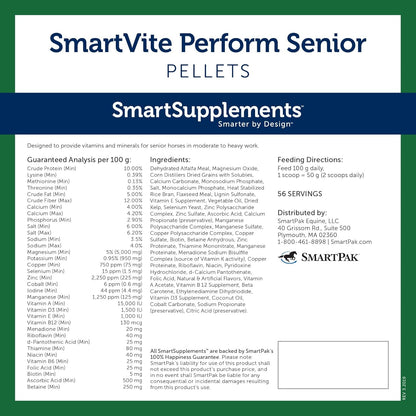 SmartVite Perform Senior Pellets | Vitamin E, Magnesium Supplement for Senior Horses | Includes Vitamin C, B Complex, Manganese, Biotin and More | 56 Servings | 12.5 lb Bucket