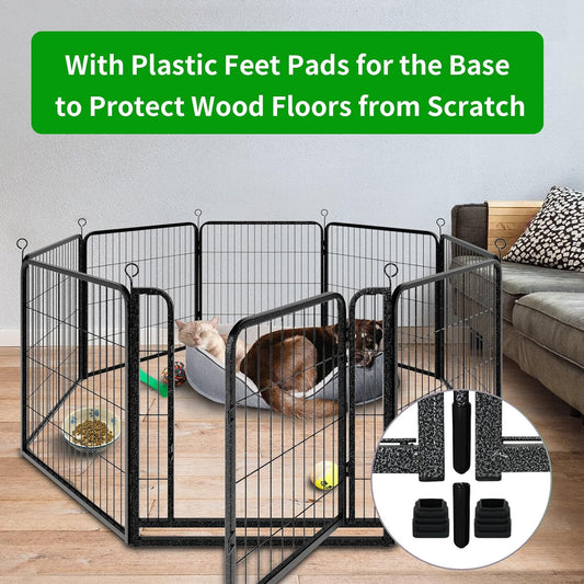 Dog Playpen Outdoor Extra Wide 8 Panels Heavy Duty Dog Fence 32" Height Anti-Rust with Doors Portable for RV Camping Yard, Total 21FT, 35 Sq.ft, Snowy Black