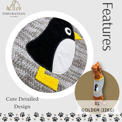 Cute Sweater for Dogs and Cats Soft Flannel Pet Outfit Warm and Cozy Animal Hoodie Small to Large Pet Clothes for Halloween Parties and Everyday Wear (X-Small, Grey Pinguin)