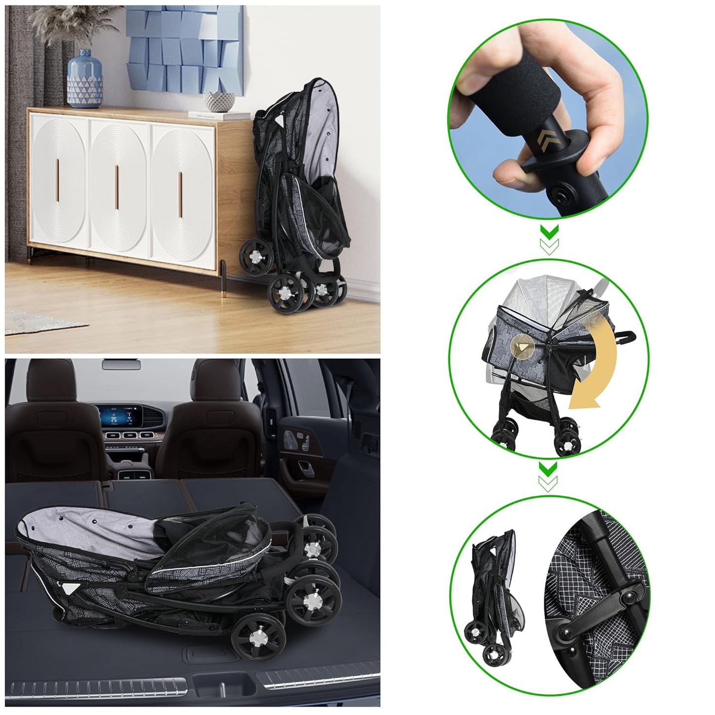 Lightweight Pet Stroller for Small/Medium Dogs and Cats - Foldable Travel Carriage with Storage Basket, Breathable Mesh & 4 Wheels - Up to 33 lbs – Black - Pawvie