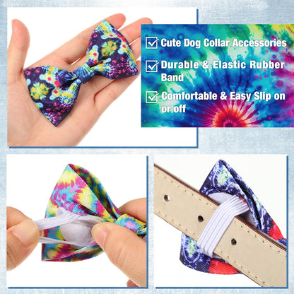 Reginary 50 Pieces Dog Bow Ties Pet Collar Bow Puppy Collar Attachment with Rubber Bands for Small Medium Cat Pet Grooming Charms Accessories Wedding Birthday Occasion(Tie Dye Style)