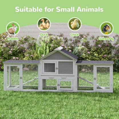 82.5” Large Wooden Rabbit Hutch Outdoor Easy to Assemble Rabbit Cage and Durable Bunny Hutch Indoor with Cleaning Tray & Waterproof Roof for Small and Medium Bunny Rabbit Chick (Grey)