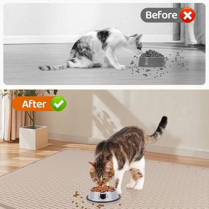 Cat Food Mat, 50" x 35" Extra Large Silicone Pet Feeding Mat with Raised Edge Pet Placemat for Food and Water Bowl Non-Slip, Easy to Clean, Floor Protection (Khaki)