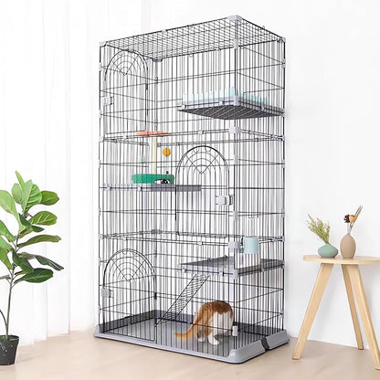 Cat Cage 3-Tier Indoor Cat Enclosure with Widen Bottom Buckle & Reinforced Locking Clamps DlY Cat Playpen for 2-3 Cats & Small Pets,30" Lx 20" W X 52.5" H (Grey, Three-Tier52.5")