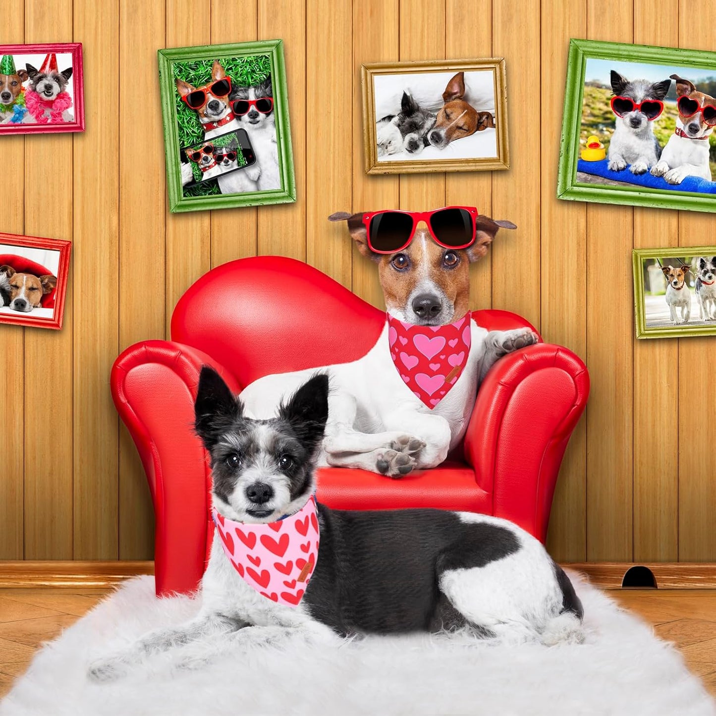 PTDECOR Valentine Dog Bandana, Reversible Valentine Pet Scarf, Multi Size, Red Heart Bandanas for Medium Large Dogs (Large)