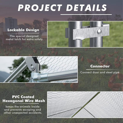 LEMBERI Small Metal Chicken Coop, Walk-in Chicken Run,Galvanized Wire Poultry Chicken Hen Pen Cage, Rabbits Duck Cages with Waterproof and Anti-Ultraviolet Cover for Outside,Backyard and Farm