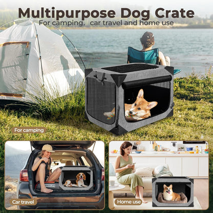 Dog Crate, Collapsible Soft Travel Crate for Large Dogs (3 Year Warranty), Indoor & Outdoor Portable Pet Kennel with Chew-Proof Mesh Window (Dark Gray, 30" L x 21" W x 21" H)