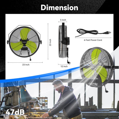 4580 CFM 18 inch High Velocity Wall Mounted Fan, 3-Speed Metal Fan with Sealed Motor, 360 Degree Tliting Heavy Duty Wall Fan for Patio, Barn, Garage, and Gazebo - UL listed