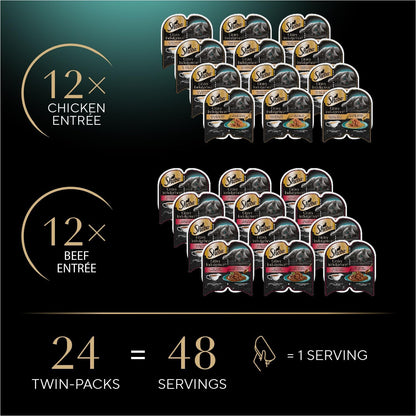 Sheba Gravy Indulgence Adult Wet Cat Food Beef Entree and Chicken Entree in Extra Gravy Variety Pack, 2.6 oz. Twin-Pack Trays (12 Count, 24 Servings) (Pack of 2)