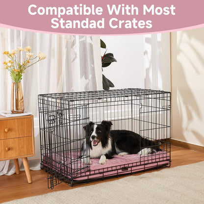 OhGeni Orthopedic Waterproof & Machine Washable Dog Bed for Medium Large Pets, Suitable for Crates, 25D Egg Crate Foam, Non-Slip Bottom & Removable Cover, Invisible Zipper, 35 Inches(Pink)