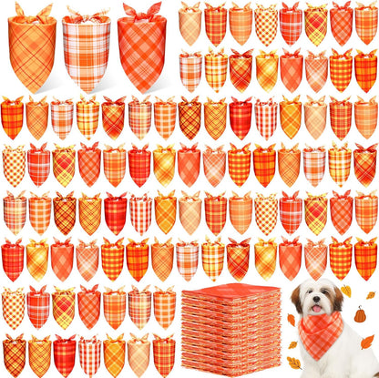 Abbylike 200 Pcs Fall Plaid Dog Bandanas Bulk Thanksgiving Bandanas for Dogs Pets Triangle Kerchief Bibs Scarf Set for Pets Autumn Costume Photo Props Accessories Pet Adoption Shops Events, 25 Styles